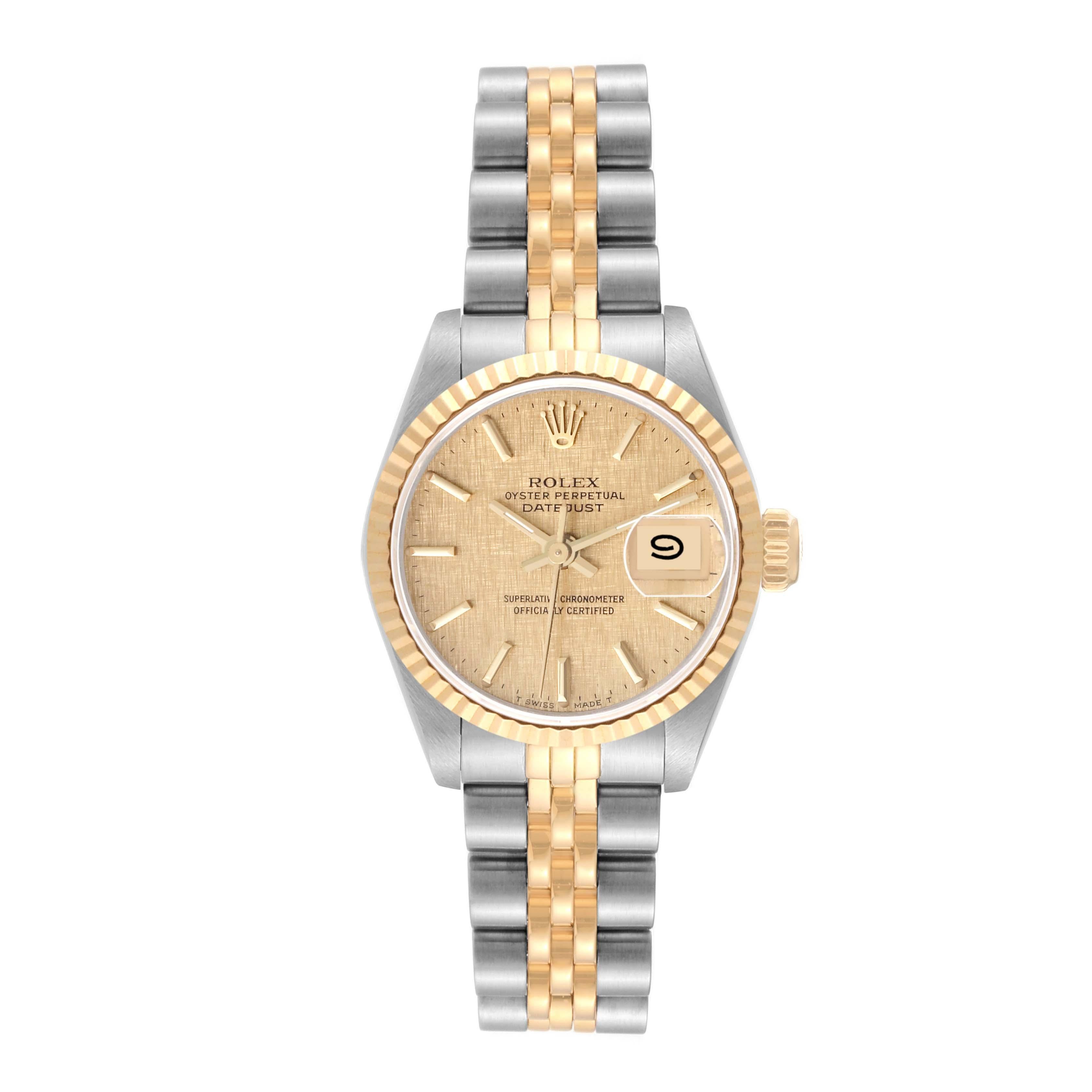 Rolex Datejust Champagne Linen Dial Steel Yellow Gold Ladies Watch 69173 For Sale 1