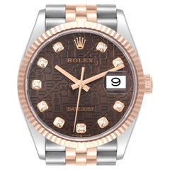 Rolex Datejust Chocolate Anniversary Steel Rose Gold Diamond Mens Watch 126231