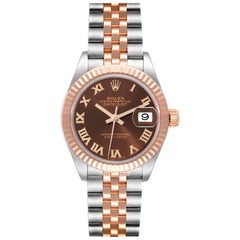 Rolex Datejust Chocolate Brown Dial Steel Rose Gold Ladies Watch 279171 Box Card