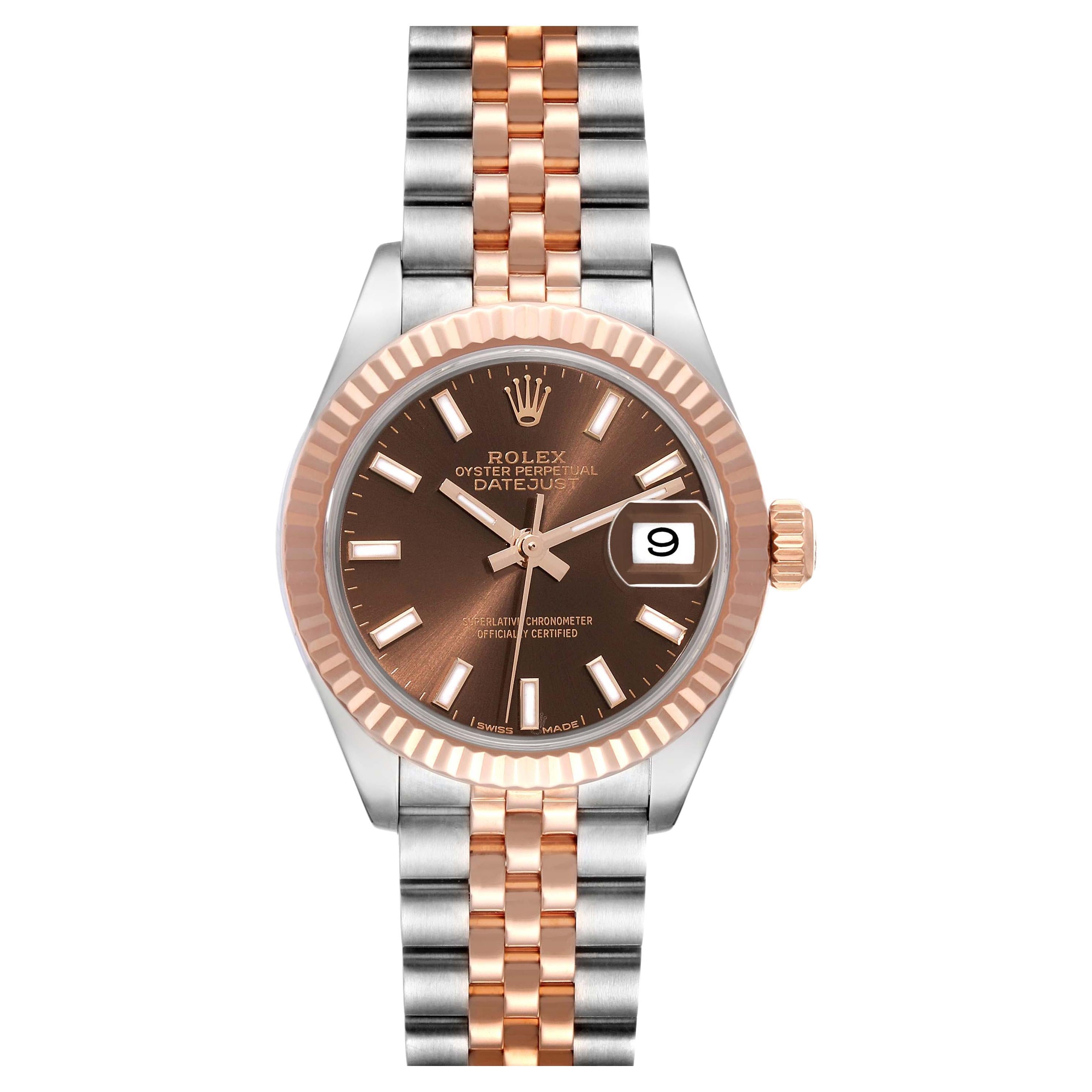 Rolex Datejust Chocolate Brown Dial Steel Rose Gold Ladies Watch 279171 Box Card