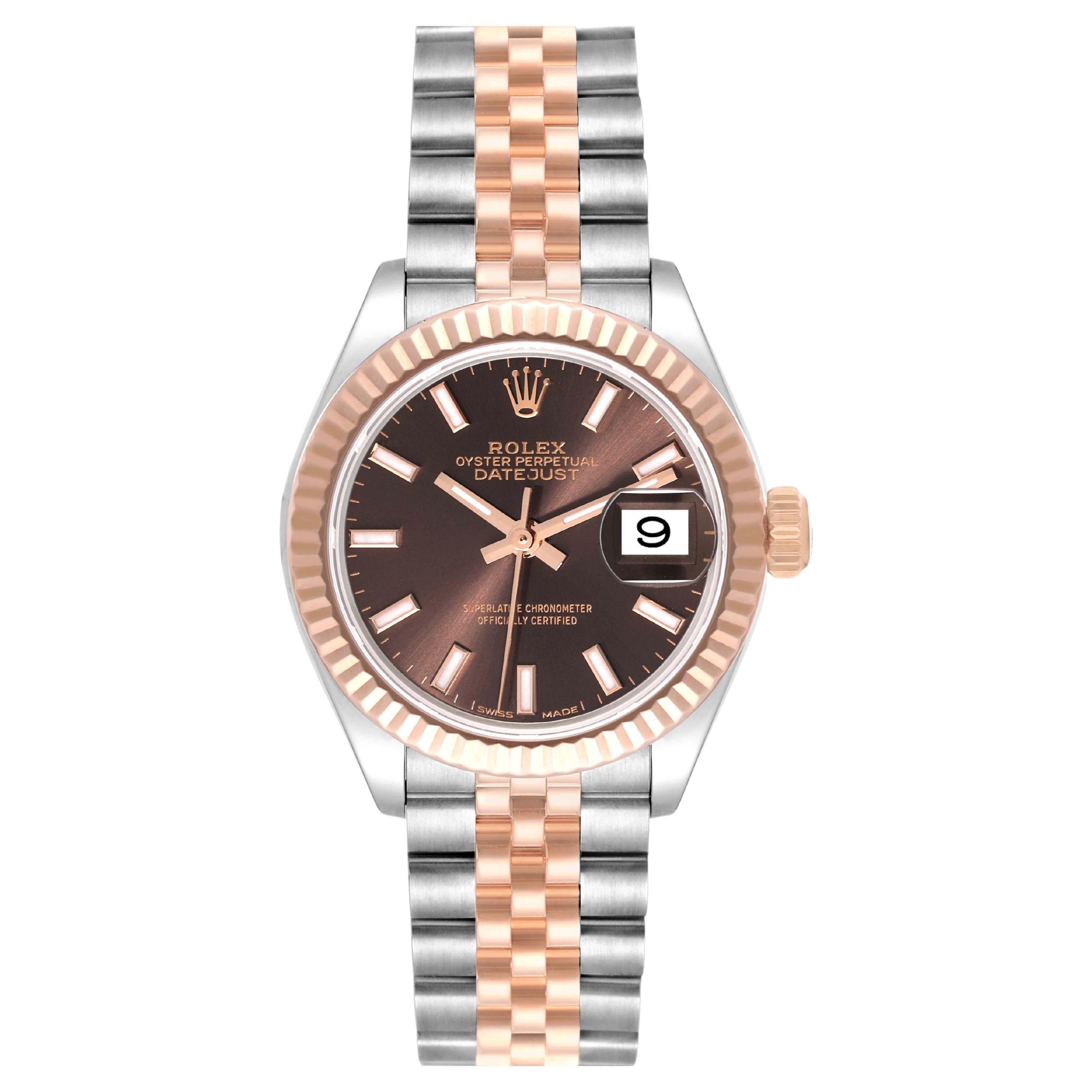 Rolex Datejust Chocolate Brown Dial Steel Rose Gold Ladies Watch 279171 Box Card