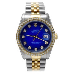 Rolex Datejust Custom Blau Diamant-Zifferblatt und Diamant-Lünette zwei Tone
