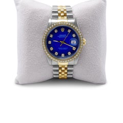 Rolex Datejust Custom Quadrante blu con diamanti e lunetta con diamanti bicolore