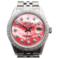 Rolex Datejust Custom Diamond 1.20cttw Pink Mother of Pearl Dial Watch 16014 