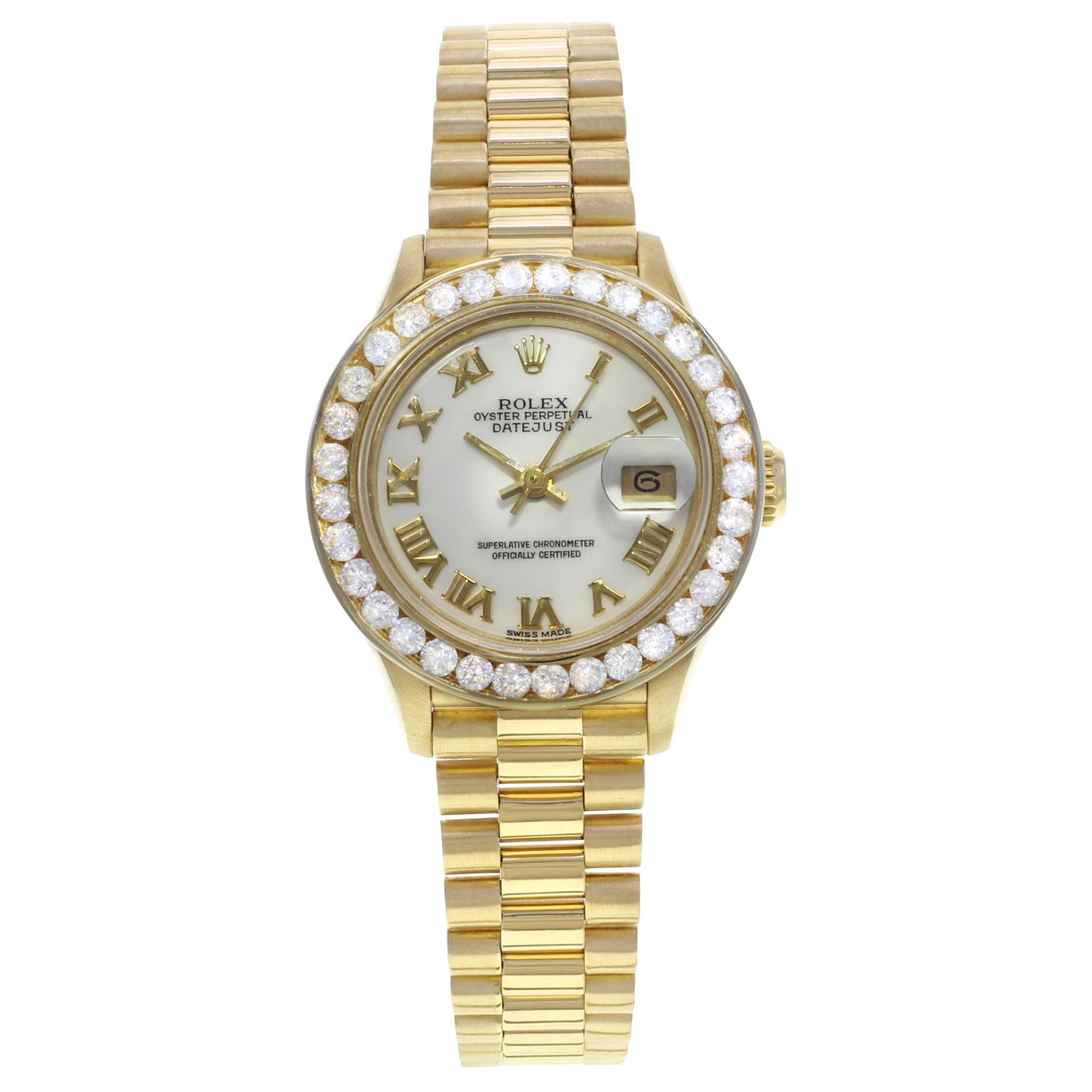 Rolex Datejust Custom Diamond Bezel Yellow Gold Ladies Watch 69178