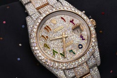 Rolex Datejust Custom Rainbow Arabic Dial SS & YG Fully Iced Out Watch 126303