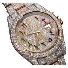 Rolex Datejust Custom Rainbow Arabic Dial SS & YG Fully Iced Out Watch 126303