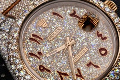 Rolex Datejust Custom Red Arabic Dial SS and 18k YG Fully Iced Out Watch 126303