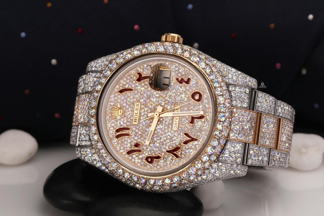 Rolex Datejust Custom Quadrante arabo rosso SS e 18k YG Orologio completamente spento 126303 In condizioni ottime in vendita a New York, NY