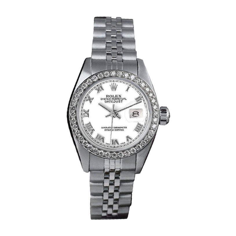 Rolex Datejust Custom Set Lunetta di diamanti Quadrante romano bianco Orologio in acciaio