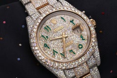 Rolex Datejust Custom Turquoise Arabic Dial SS and 18k YG Fully Iced Out Watch