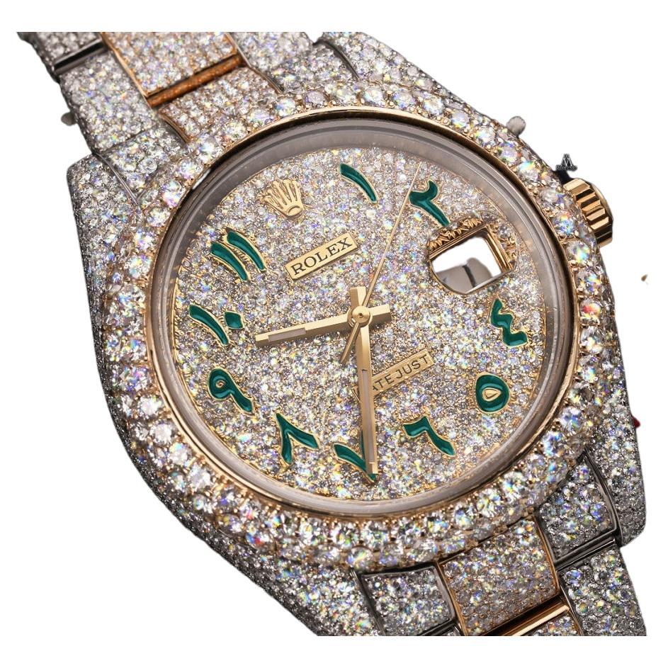 Rolex Datejust Custom Red Arabic Dial SS And 18k YG Fully Iced Out Rolex Datejust Custom Red Arabic Dial SS And 18k YG Fully Iced Out