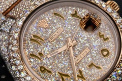 Rolex Datejust Custom Yellow Arabic Dial SS & 18k YG Fully Iced Out Watch 126303