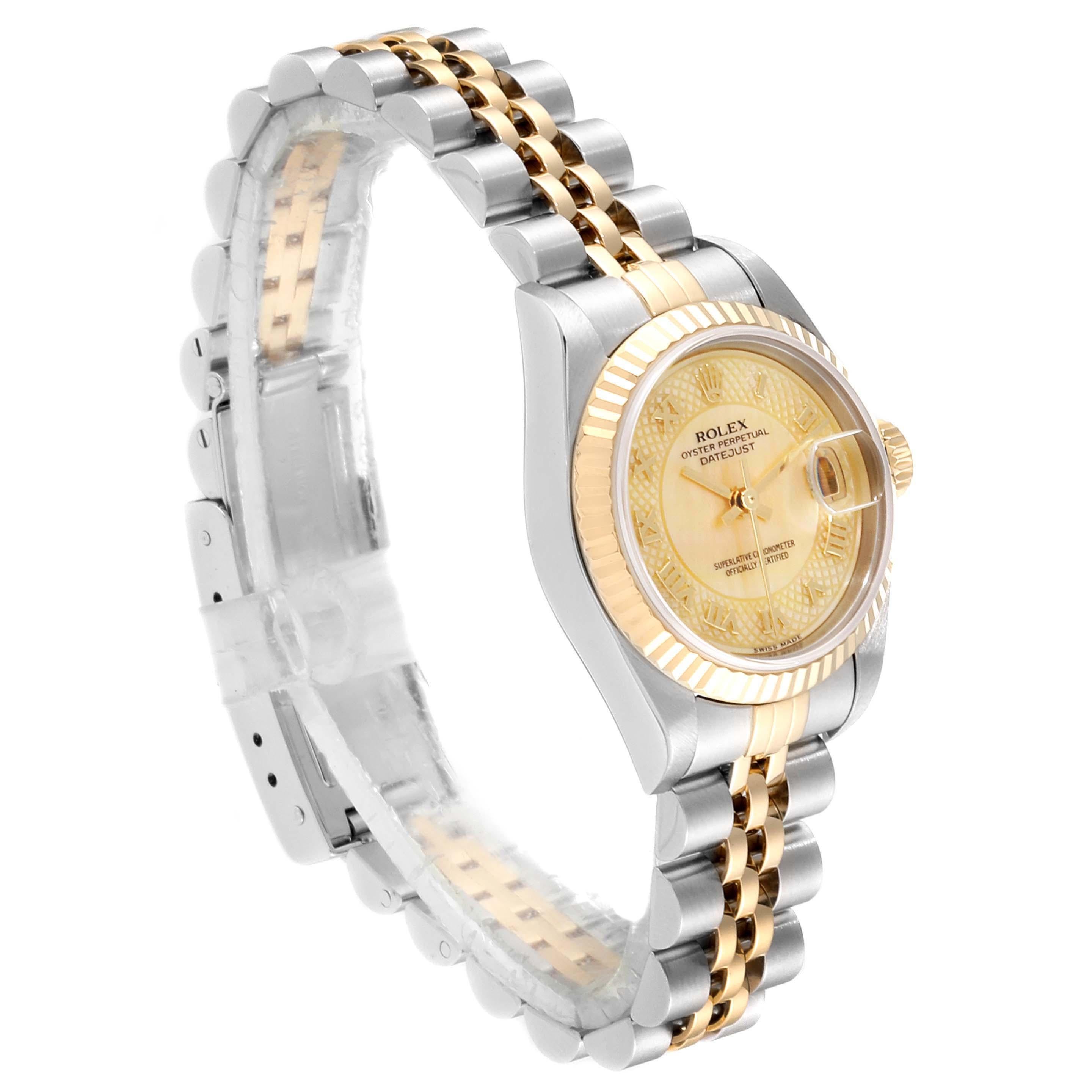 Rolex Datejust Decorated MOP Dial Steel Yellow Gold Ladies Watch 79173 In Excellent Condition For Sale In Atlanta, GA