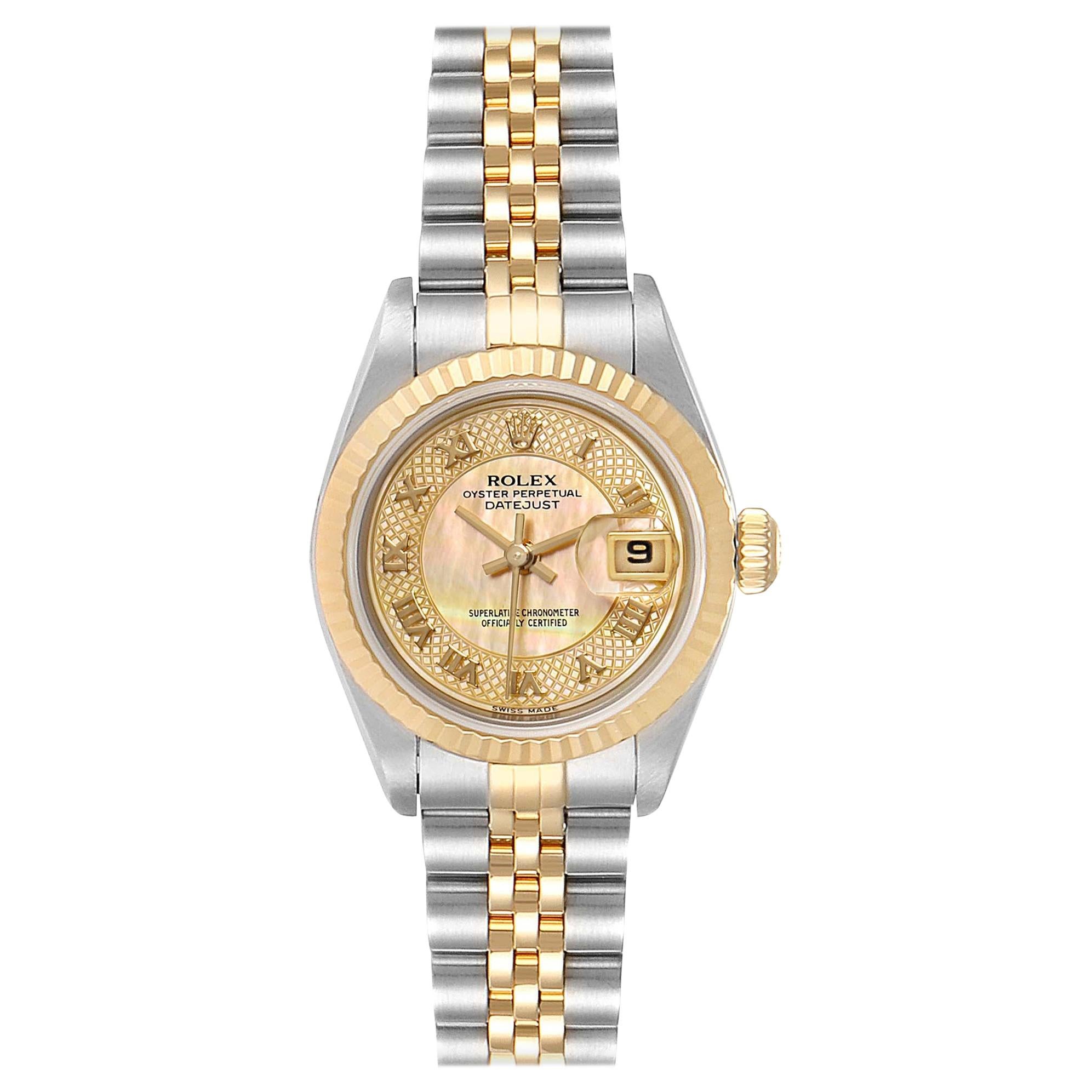 Rolex Datejust Decorated MOP Dial Steel Yellow Gold Ladies Watch 79173 For Sale