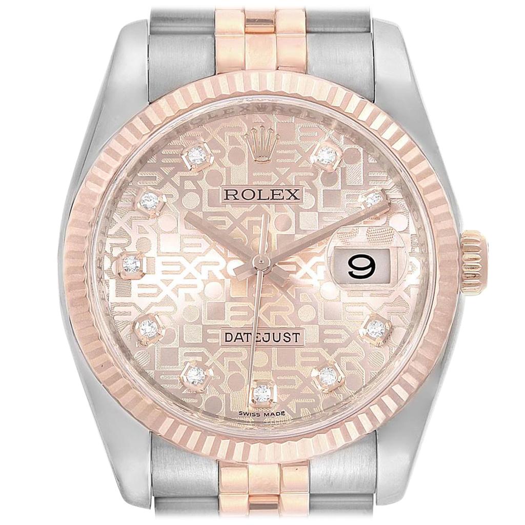 Rolex Datejust Dial Steel Rose Gold Diamond Unisex Watch 116231 For Sale