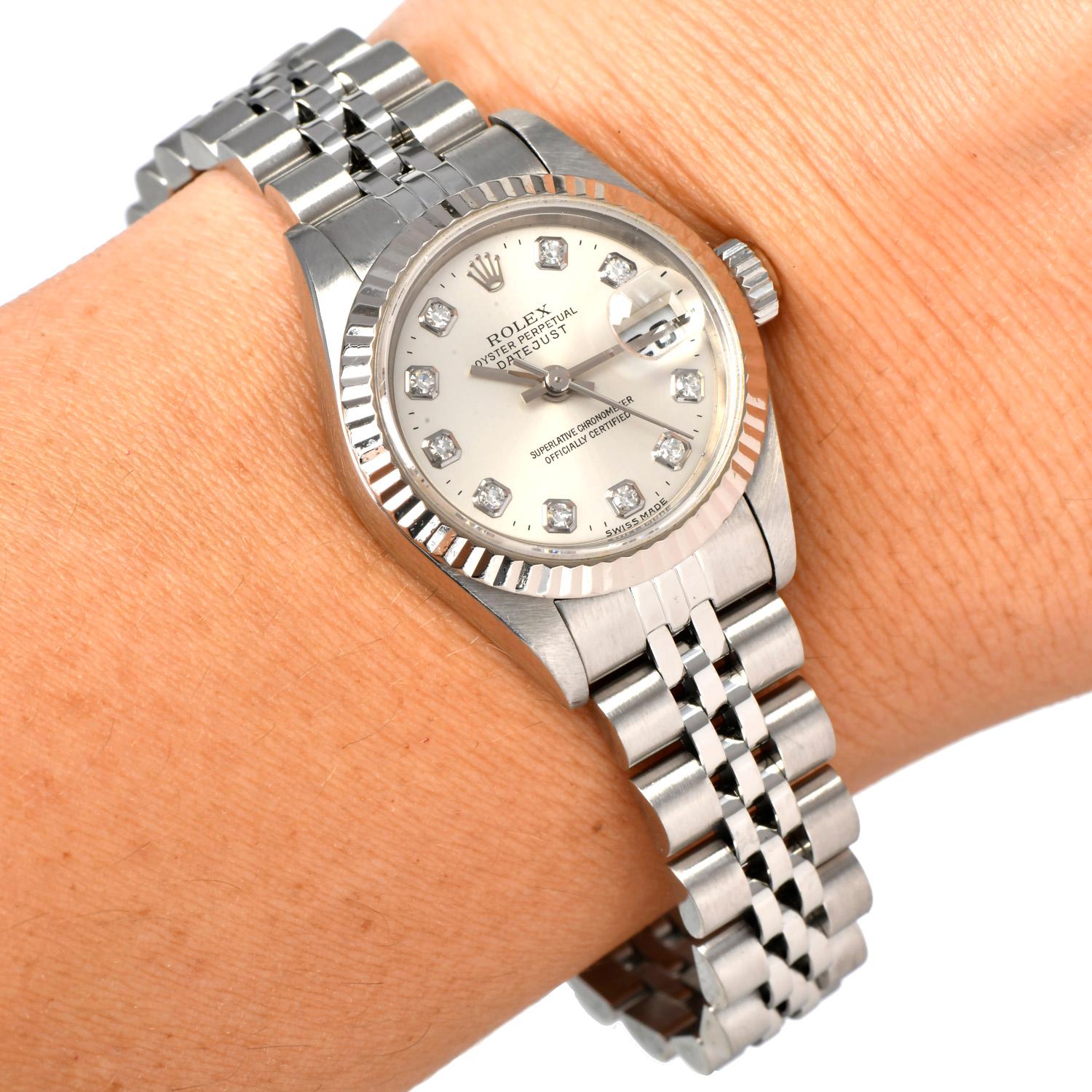 Round Cut Rolex Datejust Diamond 18K Gold Steel Ref 79174 Automatic Ladies Wristwatch