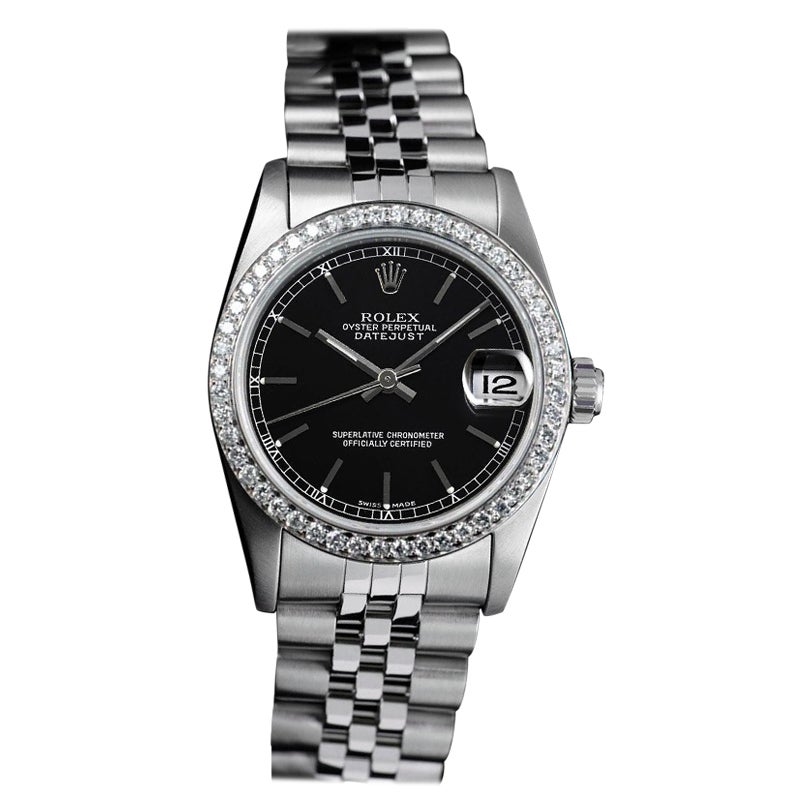 Rolex Datejust Lunetta di diamanti Quadrante nero Orologio in acciaio inossidabile