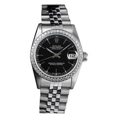Rolex Datejust Lunetta di diamanti Quadrante nero Orologio in acciaio inossidabile