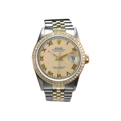 Rolex Datejust Diamant Lünette Champagner römisches Zifferblatt zwei Töne Uhr