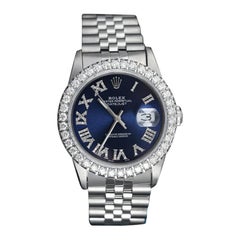 Rolex Datejust Jubiläumsarmband, Diamant-Lünette Marineblau Diamant-Zifferblatt römisches Zifferblatt