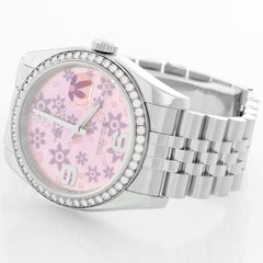 Rolex Datejust Diamond Bezel Pink Floral Dial Men's Steel Watch 116244