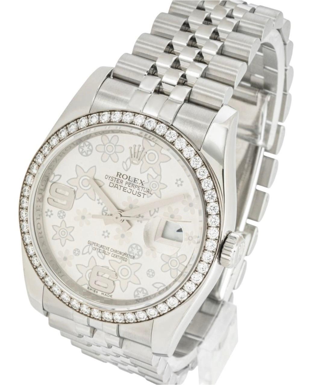 Taille ronde Rolex Montre Datejust avec lunette en acier inoxydable et diamant 116244