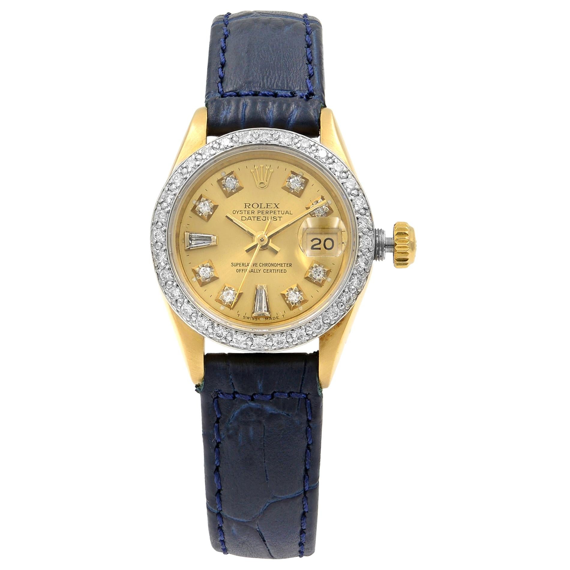 Rolex Datejust Diamond Champagne Dial 18K Gold Automatic Ladies Watch 69278
