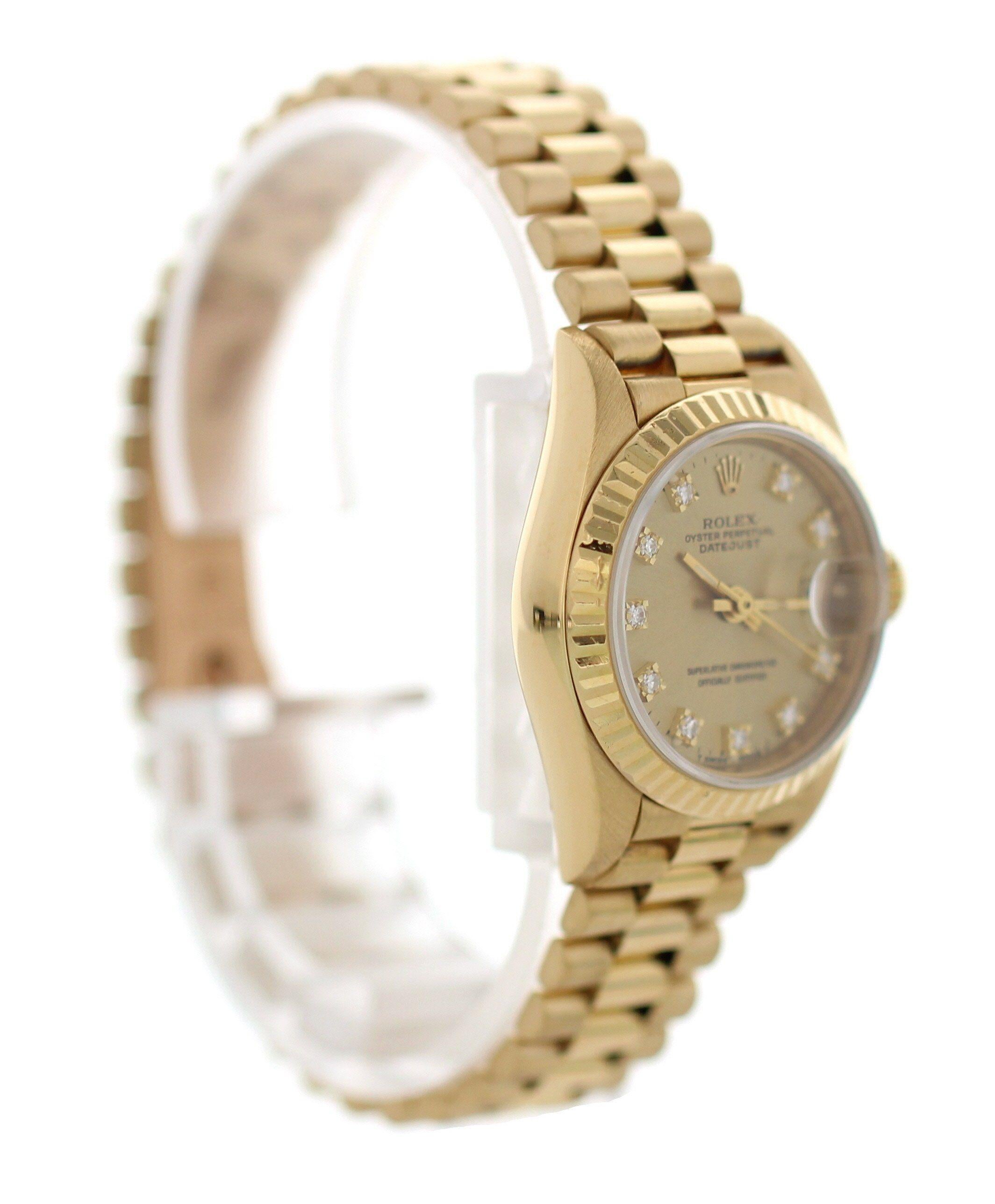 Rolex Datejust Diamond Dial 69178 Yellow Gold Ladies Watch In Excellent Condition For Sale In New York, NY