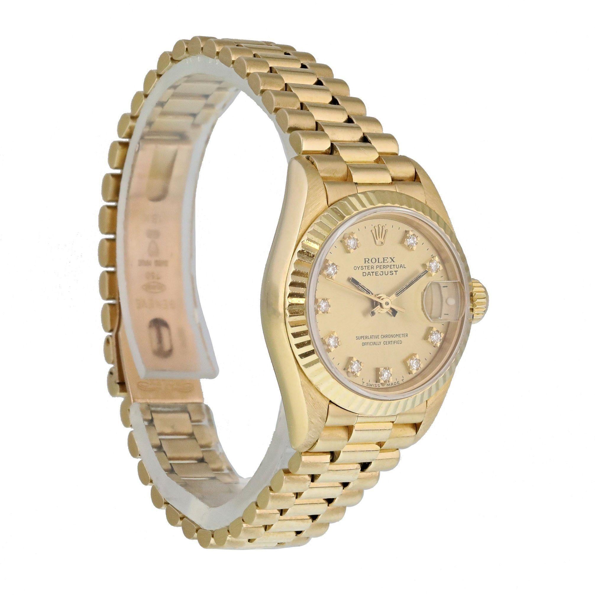 Women's Rolex Datejust Diamond Dial 69178 Yellow Gold Ladies Watch For Sale