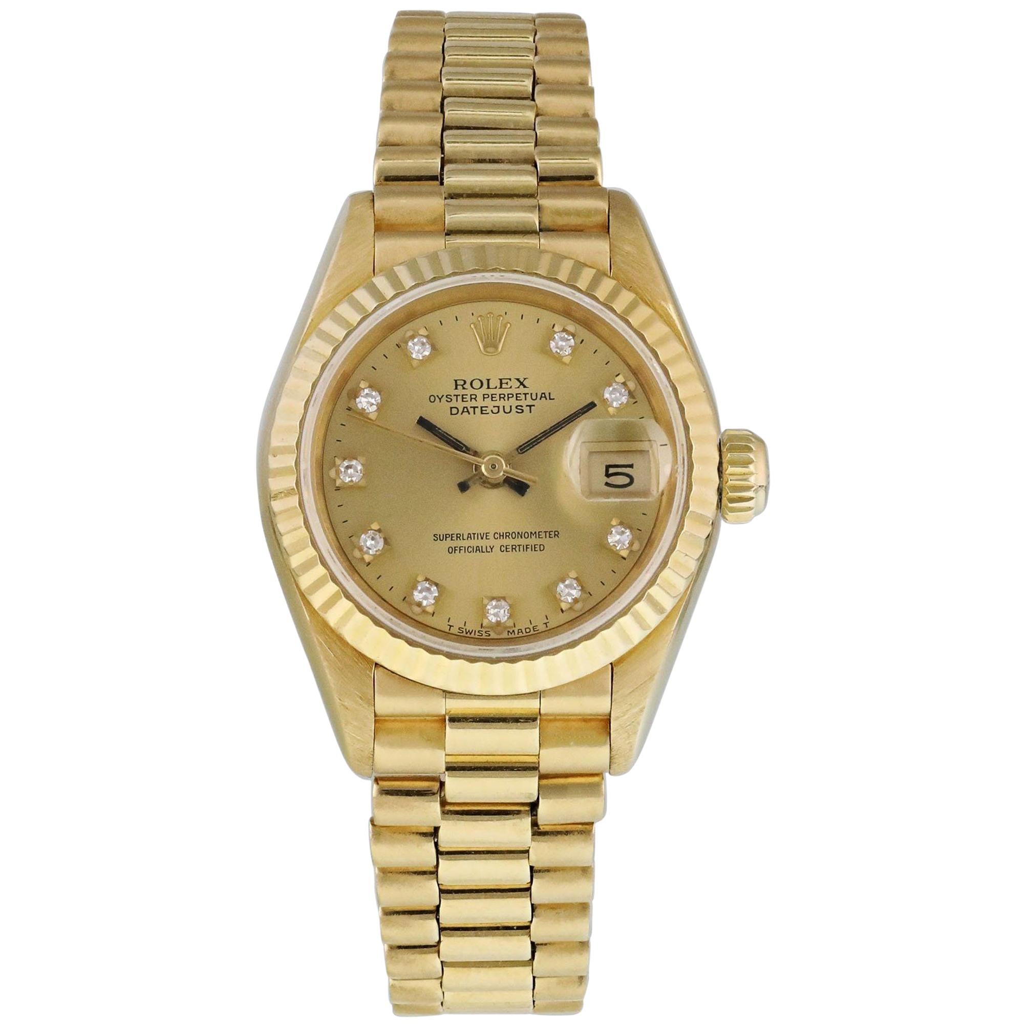 Rolex Datejust Diamond Dial 69178 Yellow Gold Ladies Watch For Sale