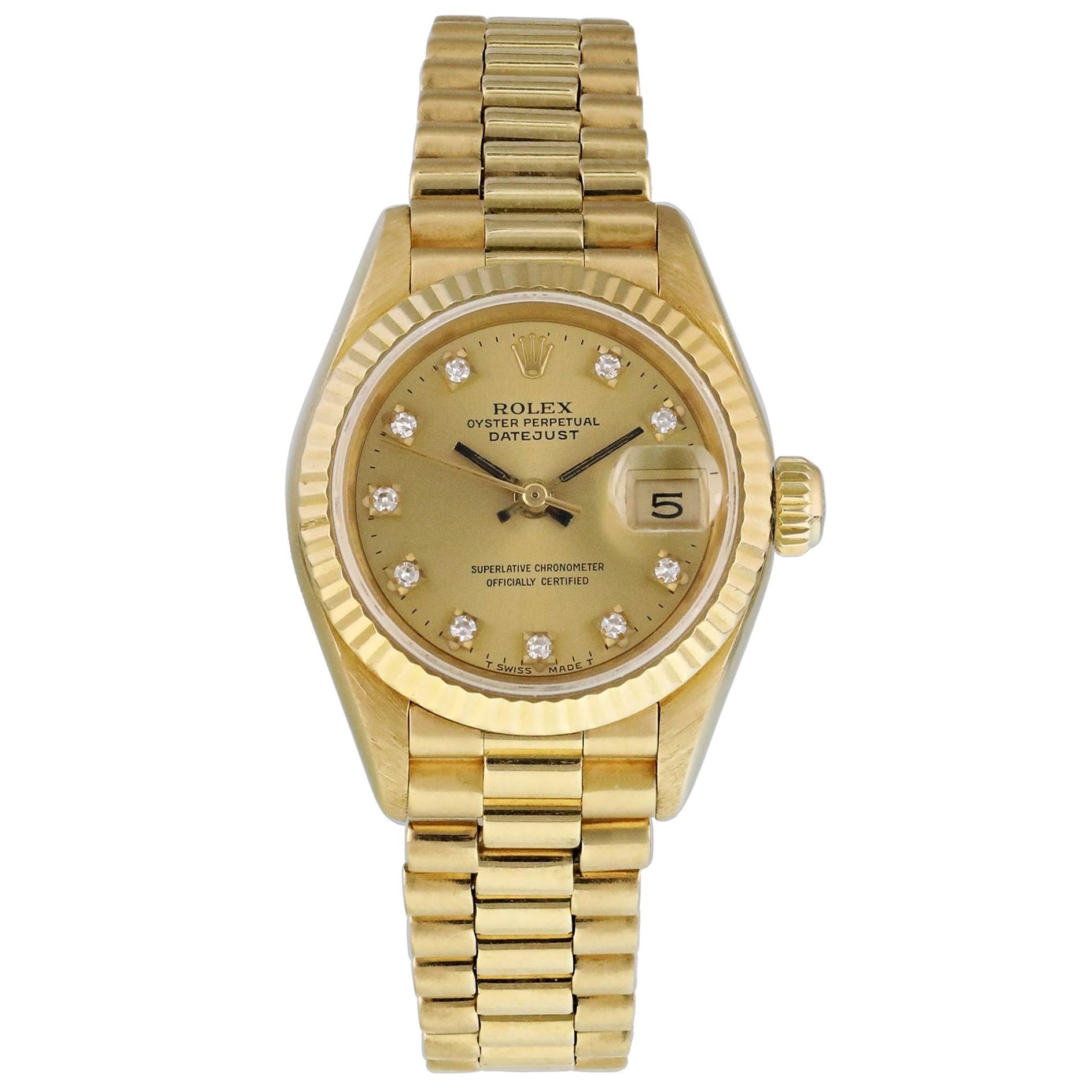 Rolex Datejust Diamond Dial 69178 Yellow Gold Ladies Watch For Sale