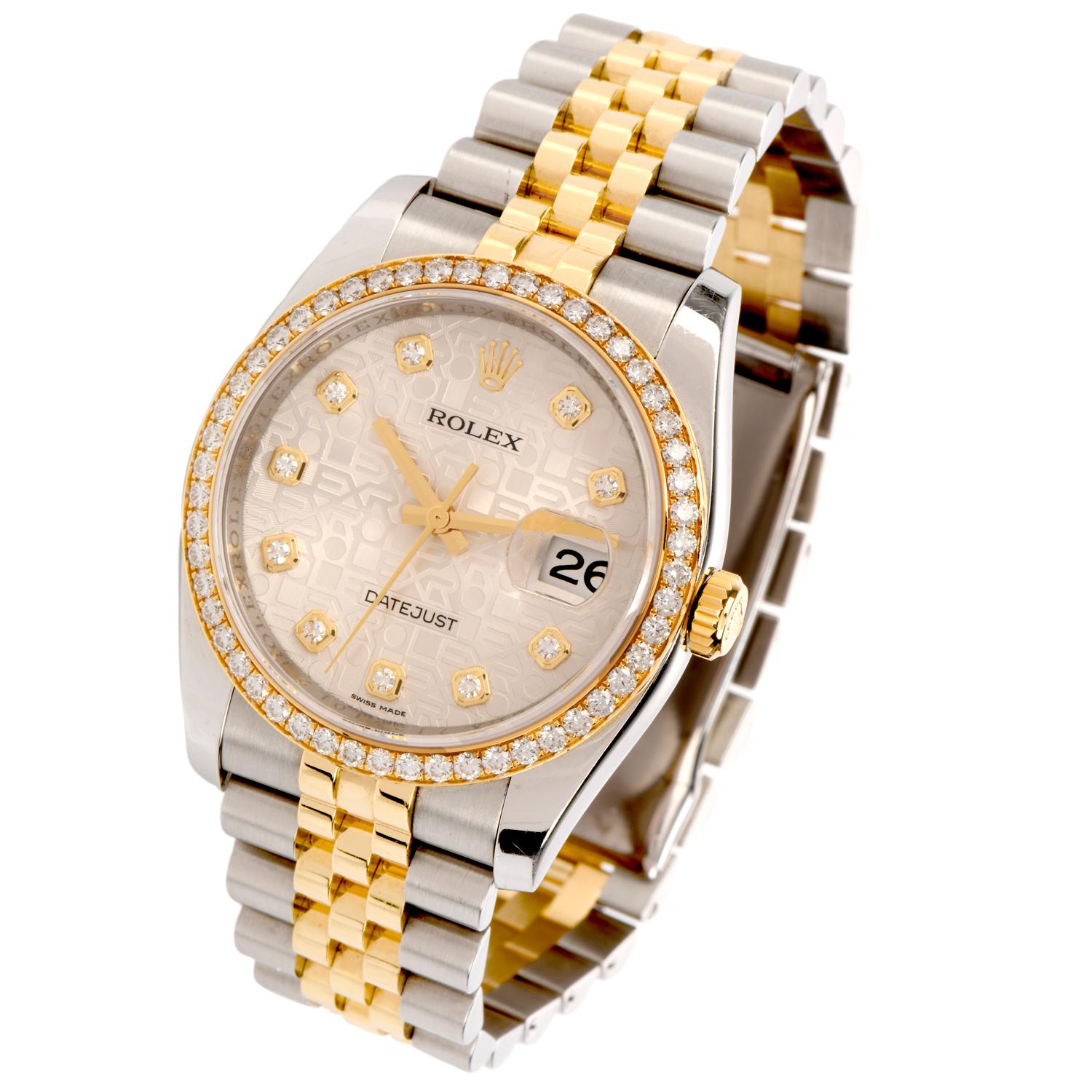 Rolex Datejust Diamond Dial and Bezel Gold SS Men Watch Ref 116243 In Good Condition In Miami, FL
