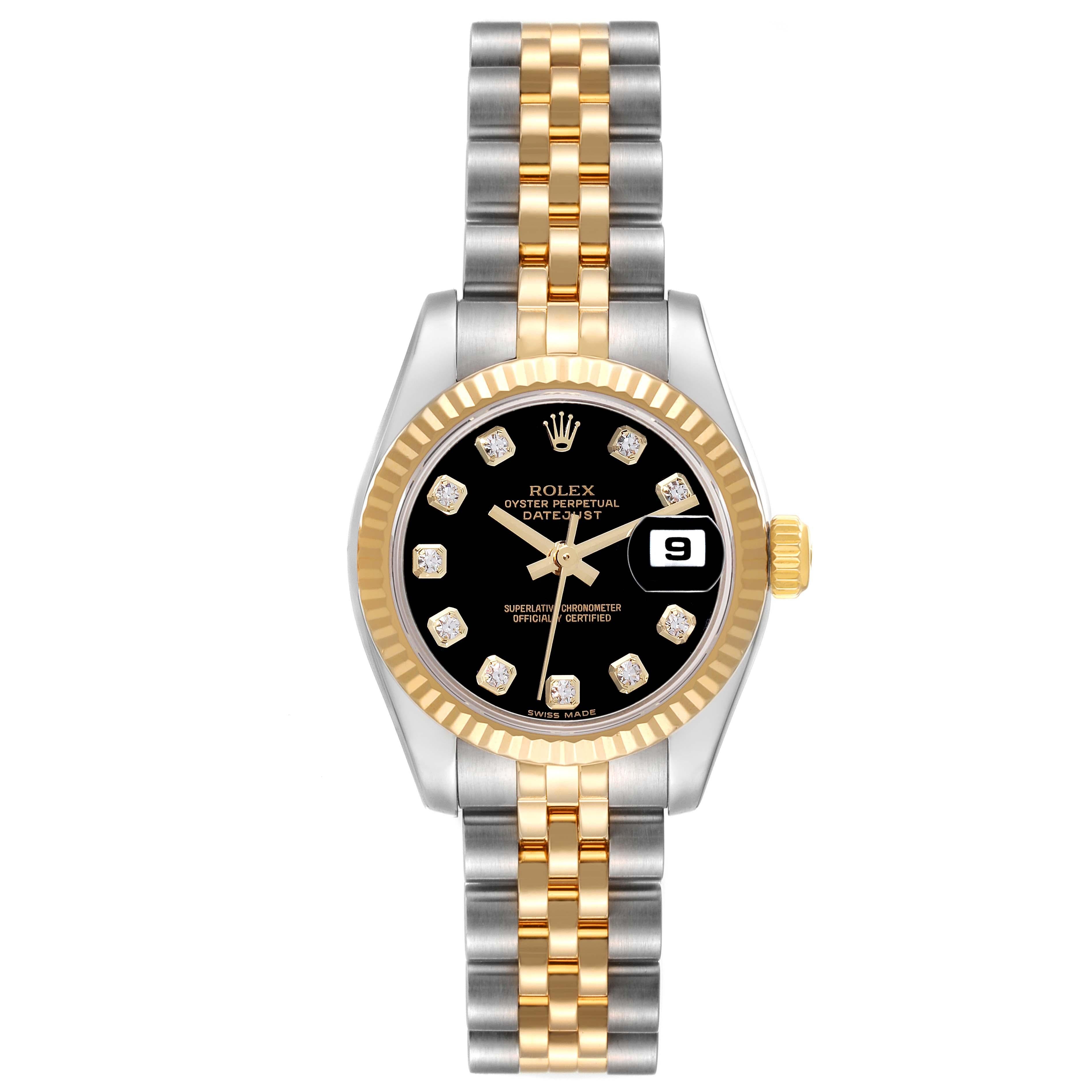 Rolex Montre Datejust pour femme 179173 avec cadran en acier, or jaune et diamants en vente 6