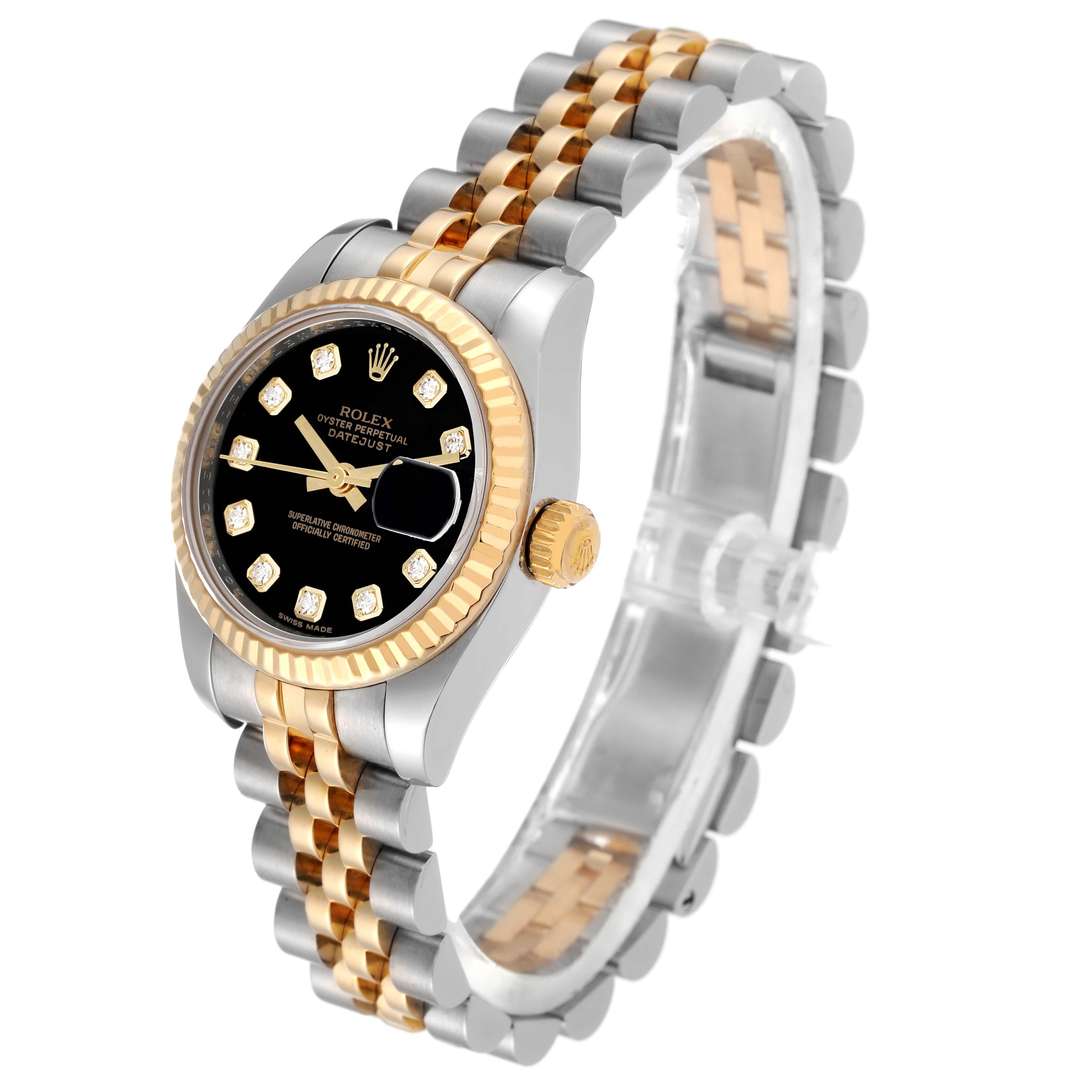Rolex Montre Datejust pour femme 179173 avec cadran en acier, or jaune et diamants en vente 3