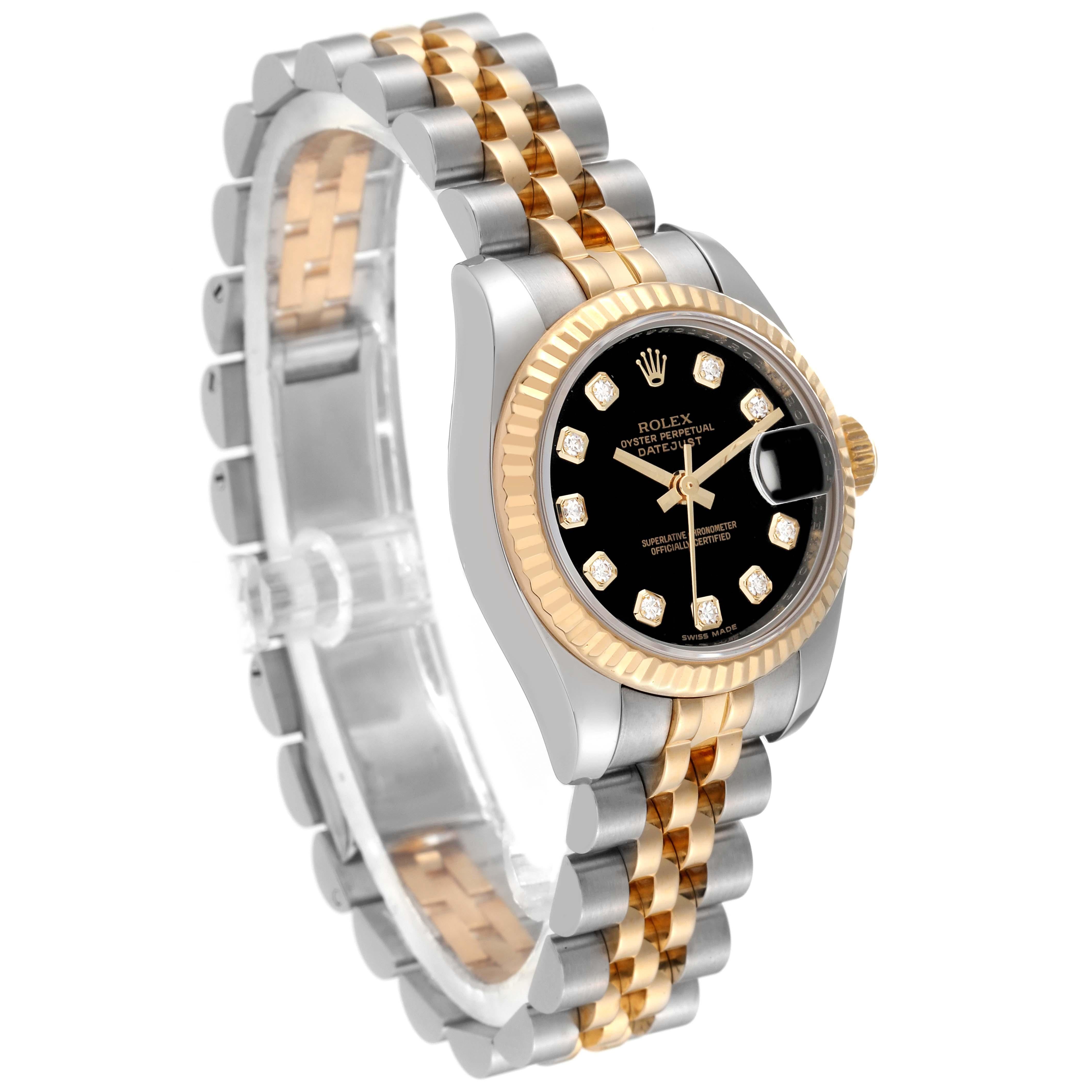 Rolex Montre Datejust pour femme 179173 avec cadran en acier, or jaune et diamants en vente 4