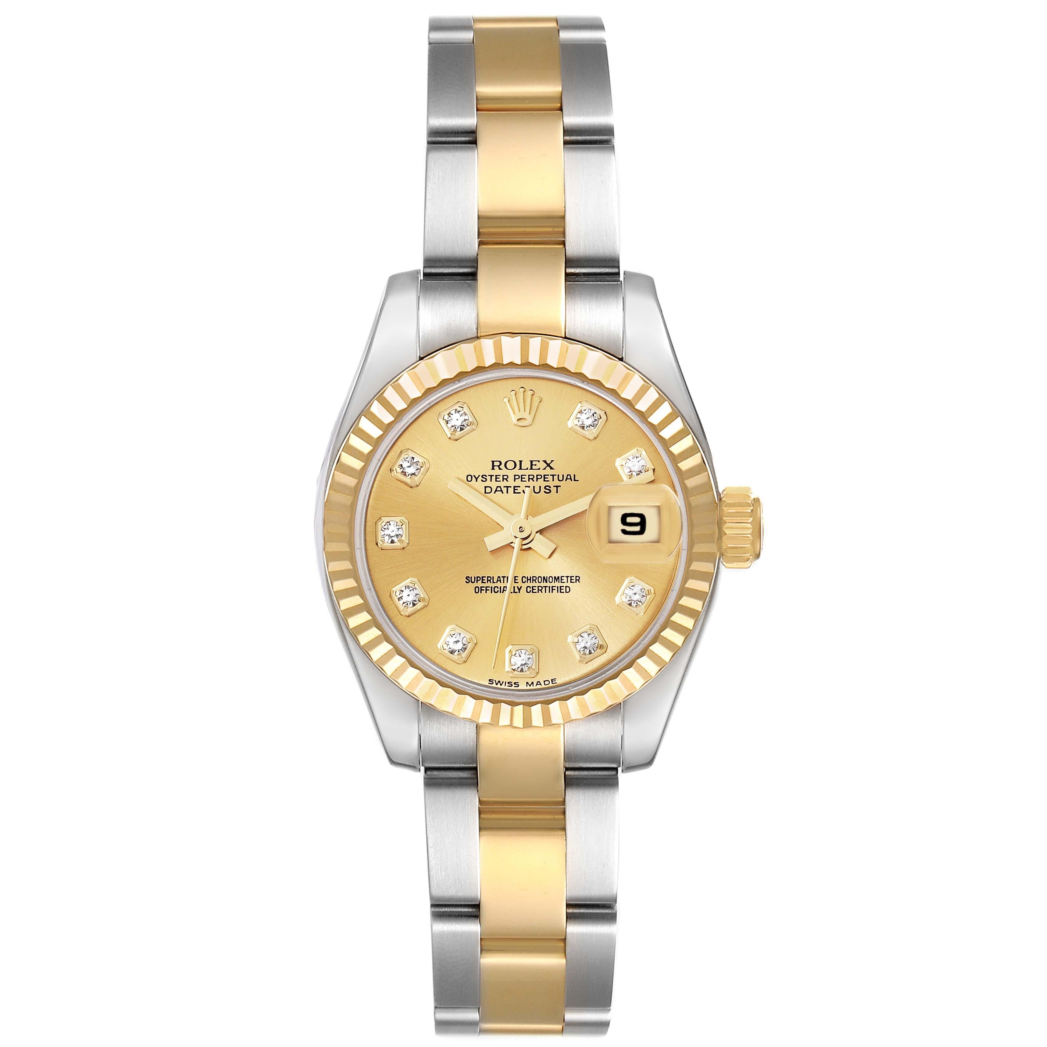 Rolex Montre Datejust pour femme 179173 avec cadran en acier, or jaune et diamants Excellent état à Atlanta, GA