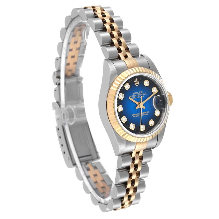 Rolex Datejust Diamond Dial Steel Yellow Gold Ladies Watch 69173 Box Papers In Excellent Condition For Sale In Atlanta, GA