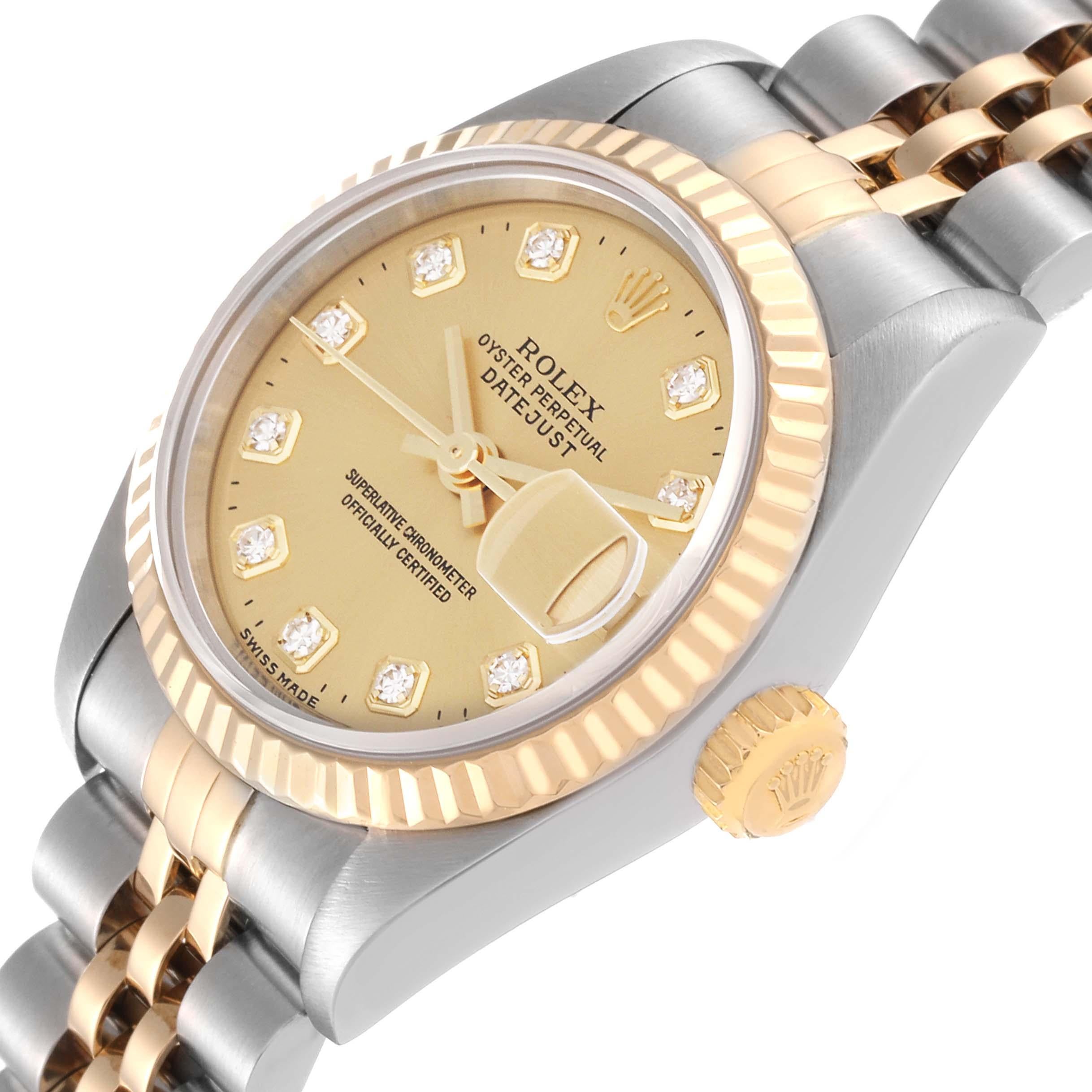 Rolex Datejust Diamond Dial Steel Yellow Gold Ladies Watch 69173 Box Papers In Good Condition In Atlanta, GA
