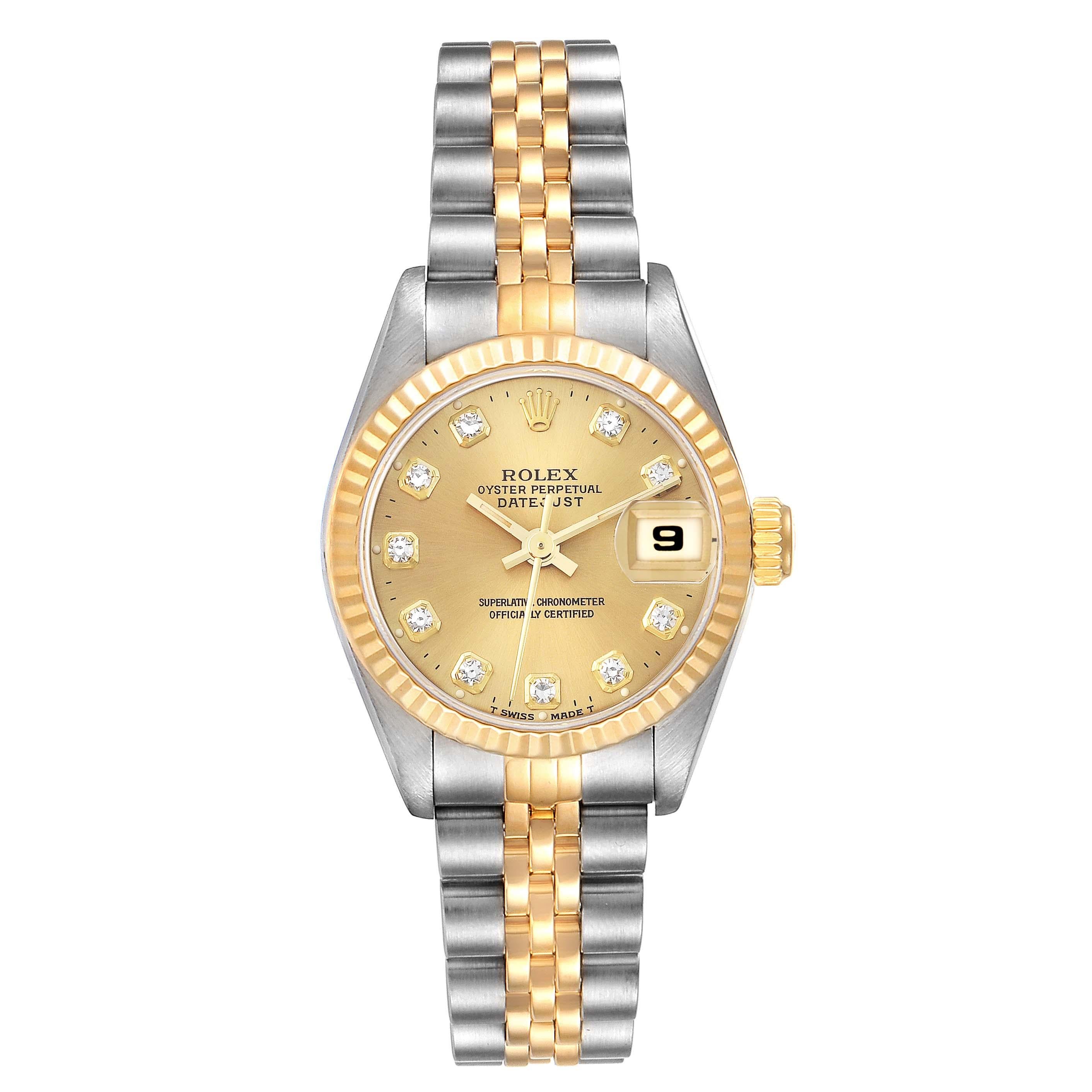 Rolex Montre Datejust en acier et or jaune avec cadran en diamants, pour femmes 69173 en vente 6