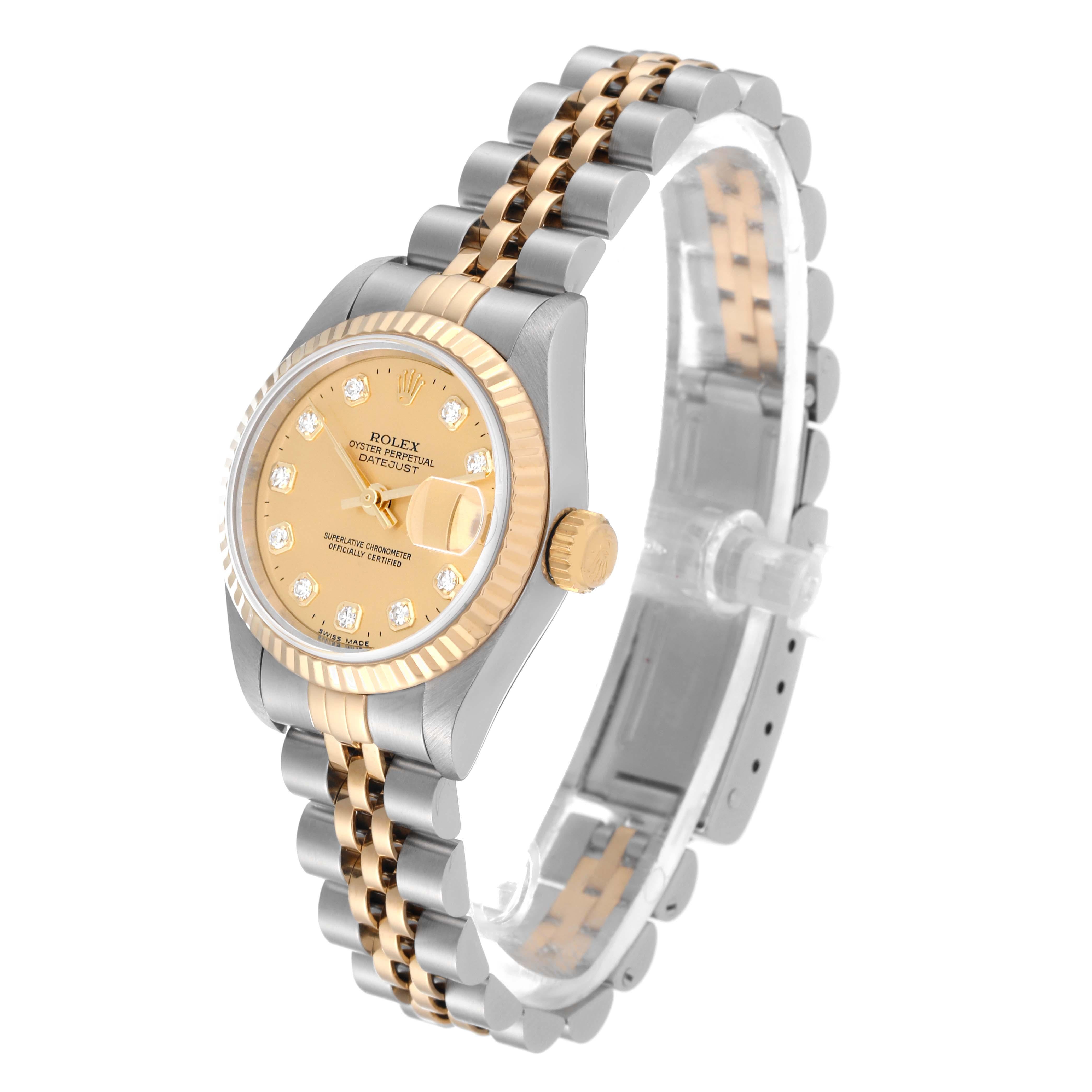 Rolex Montre Datejust en acier et or jaune avec cadran en diamants, pour femmes 69173 en vente 6