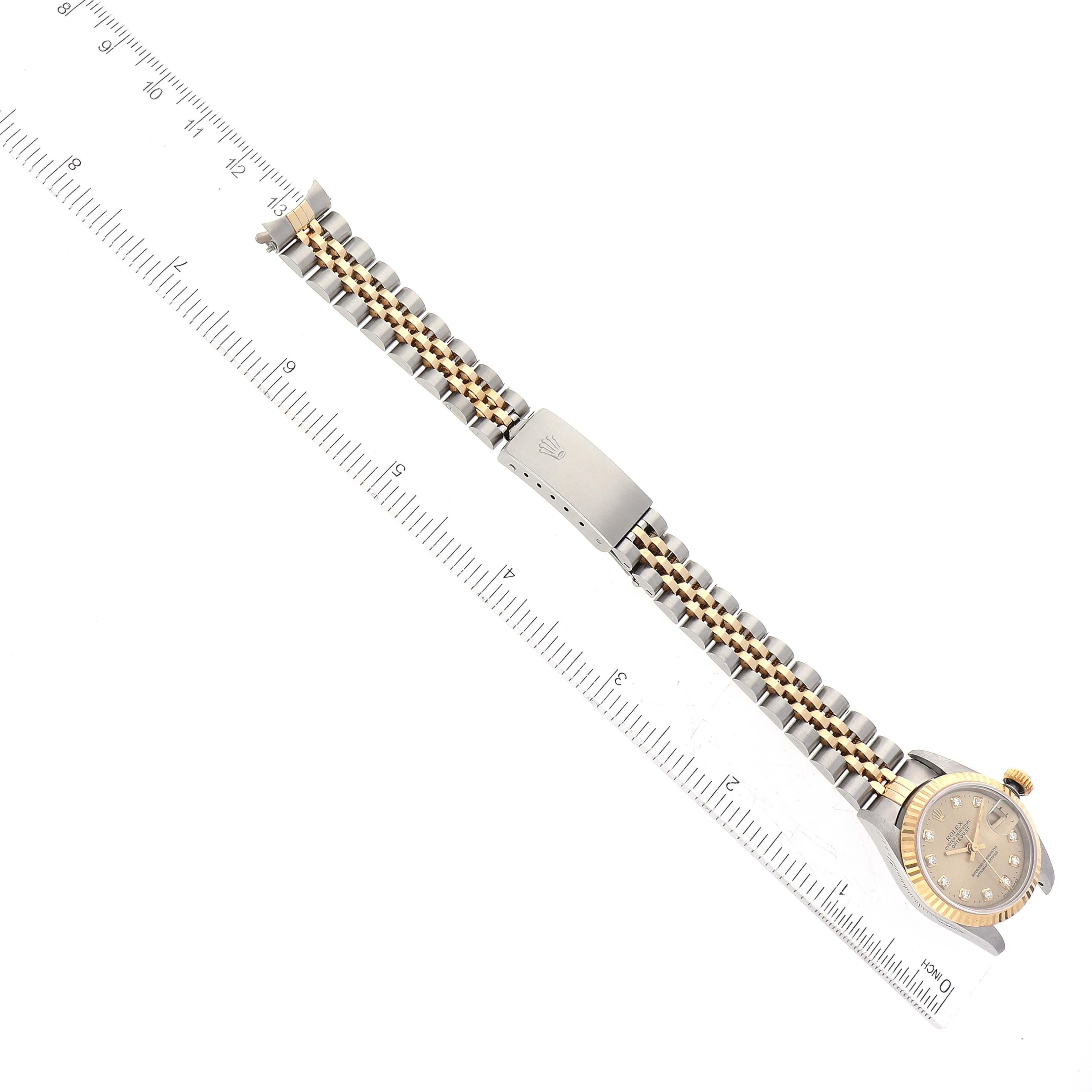 Rolex Montre Datejust en acier et or jaune avec cadran en diamants, pour femmes 69173 en vente 7