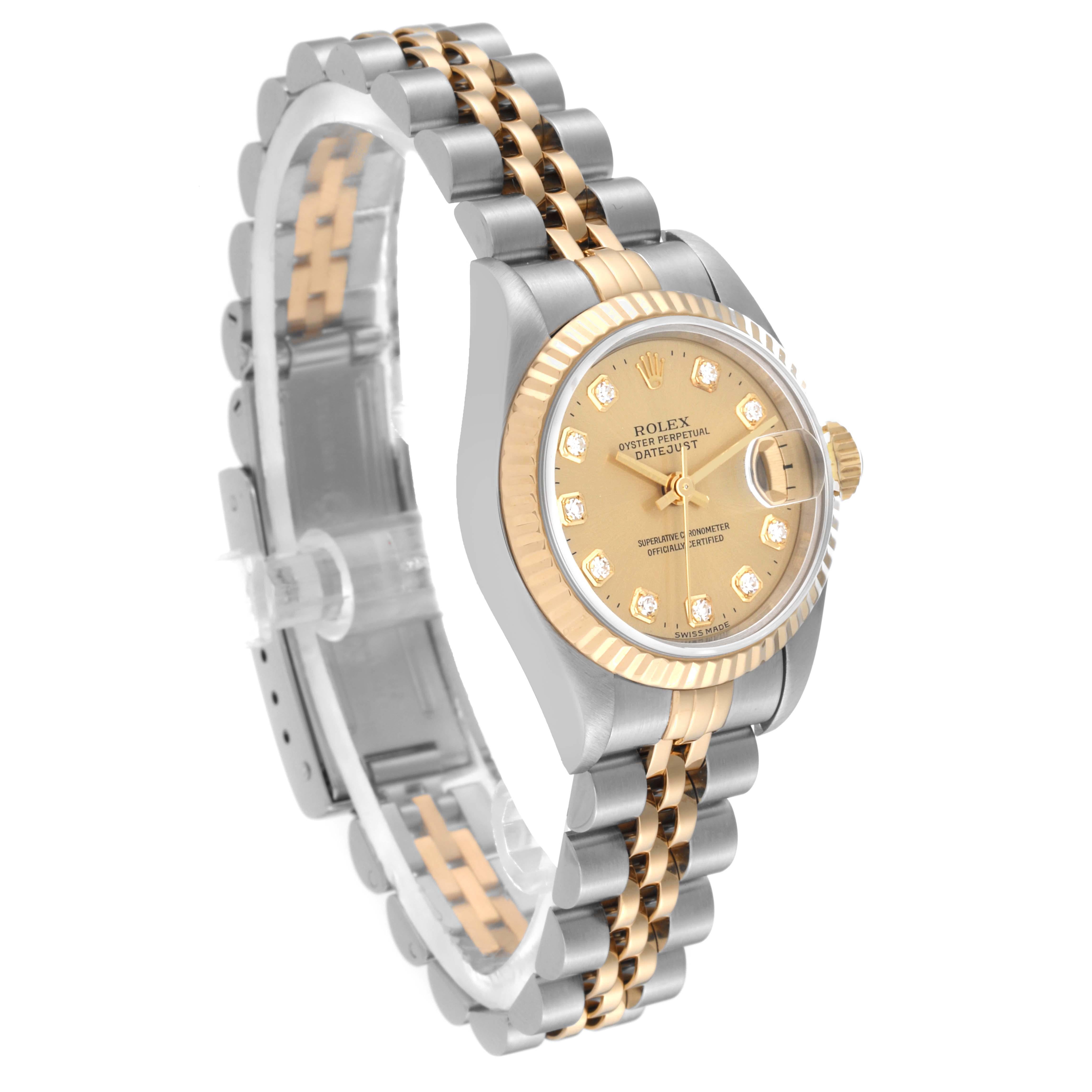 Rolex Montre Datejust en acier et or jaune avec cadran en diamants, pour femmes 69173 en vente 7