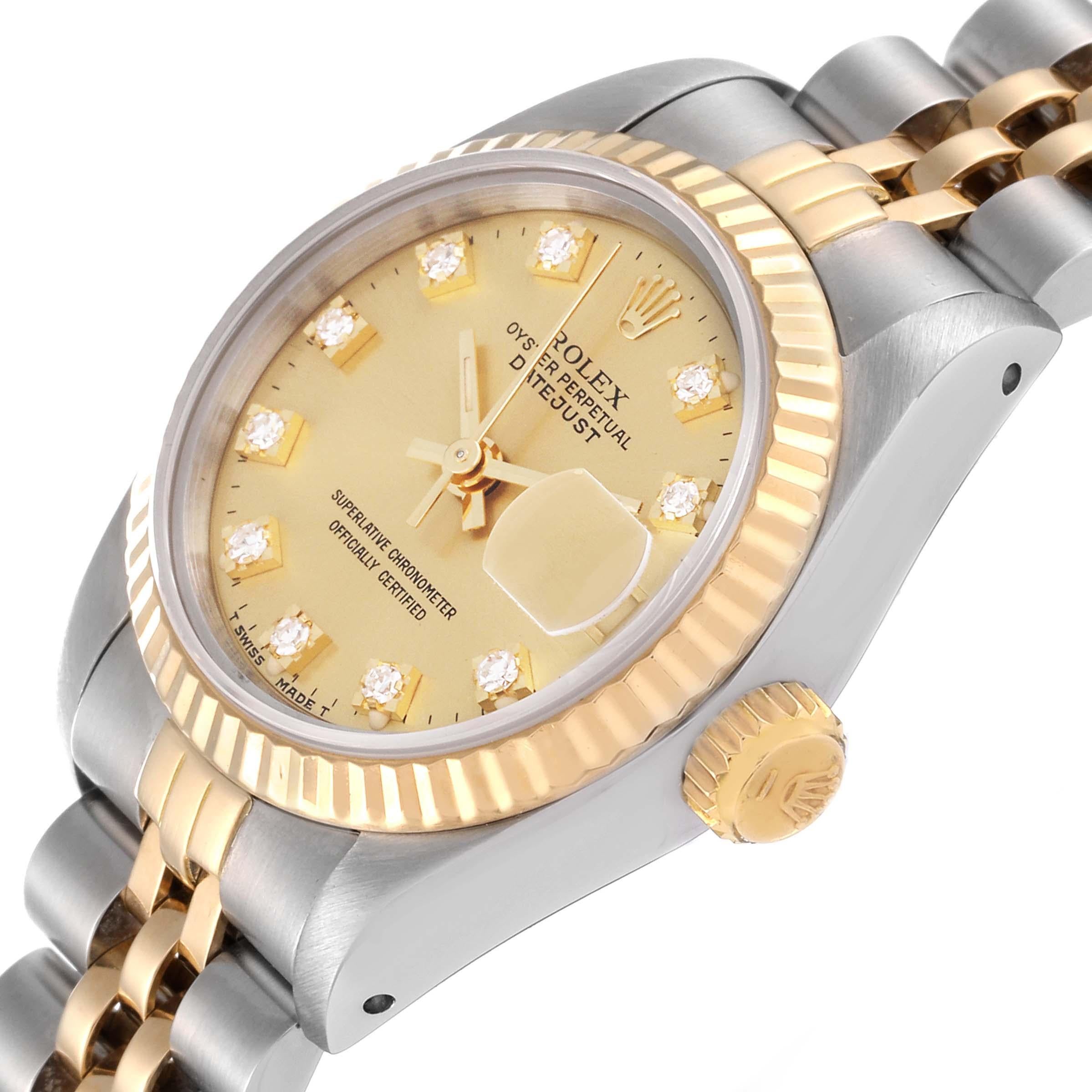 Rolex Datejust Diamond Dial Steel Yellow Gold Ladies Watch 69173 In Excellent Condition In Atlanta, GA