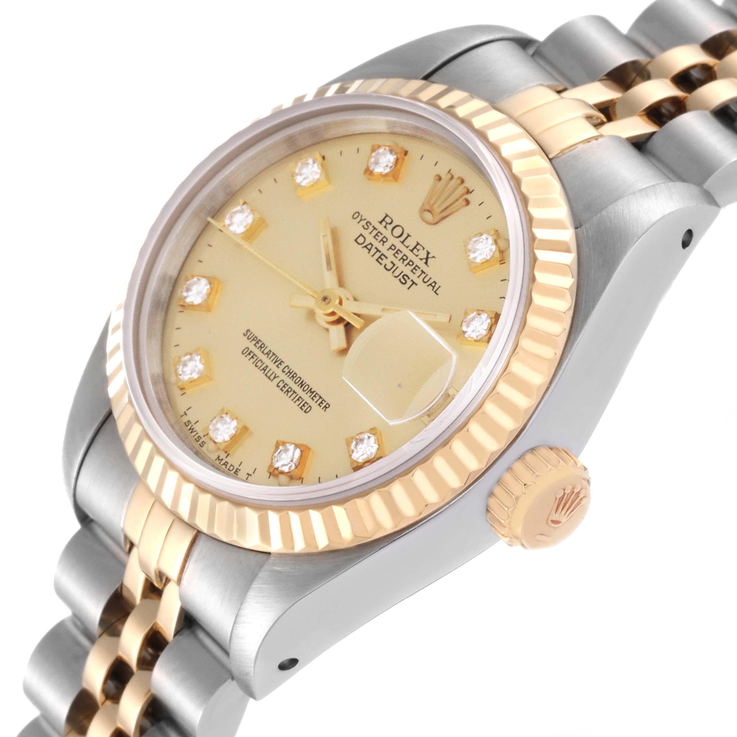 Rolex Datejust Diamond Dial Steel Yellow Gold Ladies Watch 69173 In Excellent Condition In Atlanta, GA