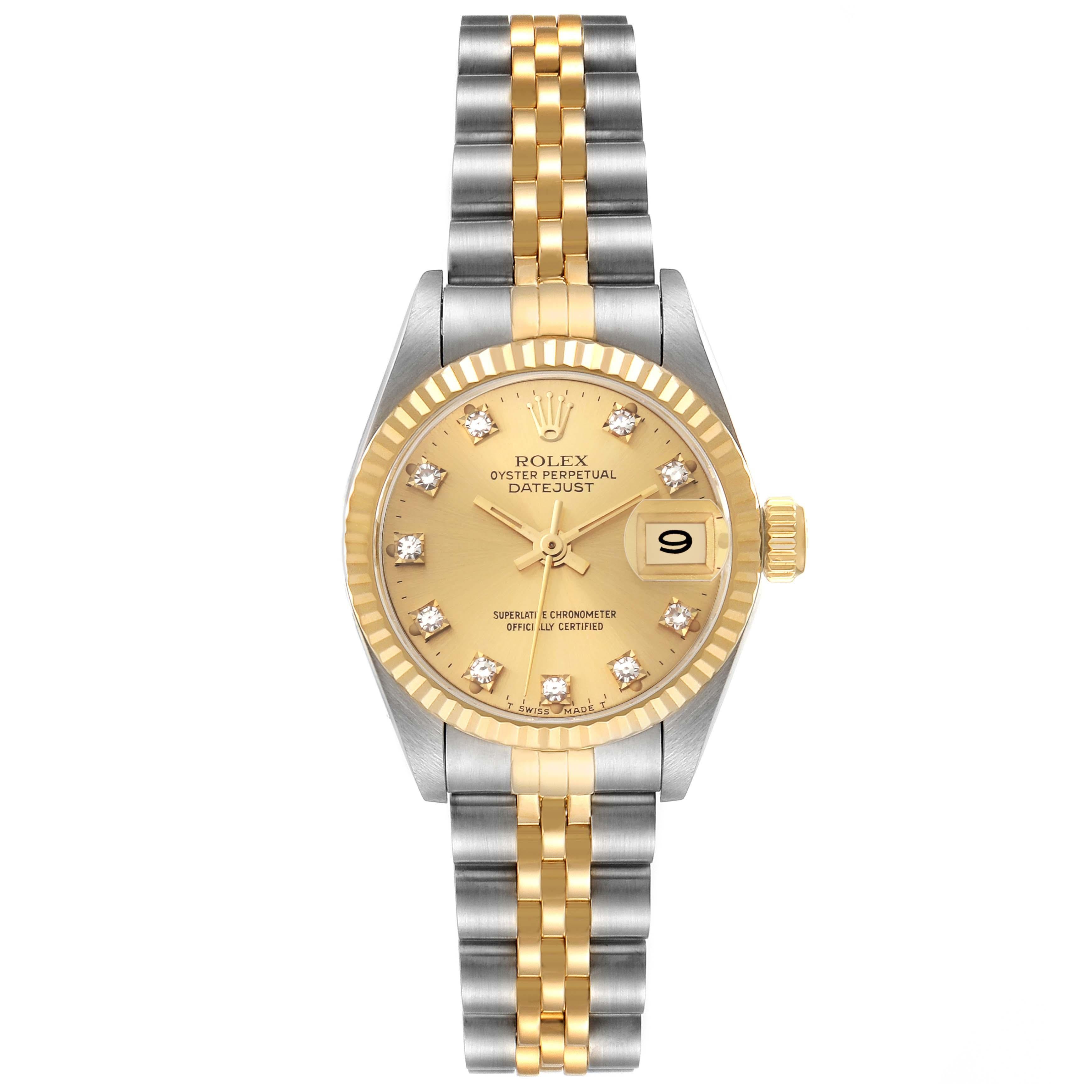 Rolex Datejust Diamond Dial Steel Yellow Gold Ladies Watch 69173 In Excellent Condition In Atlanta, GA