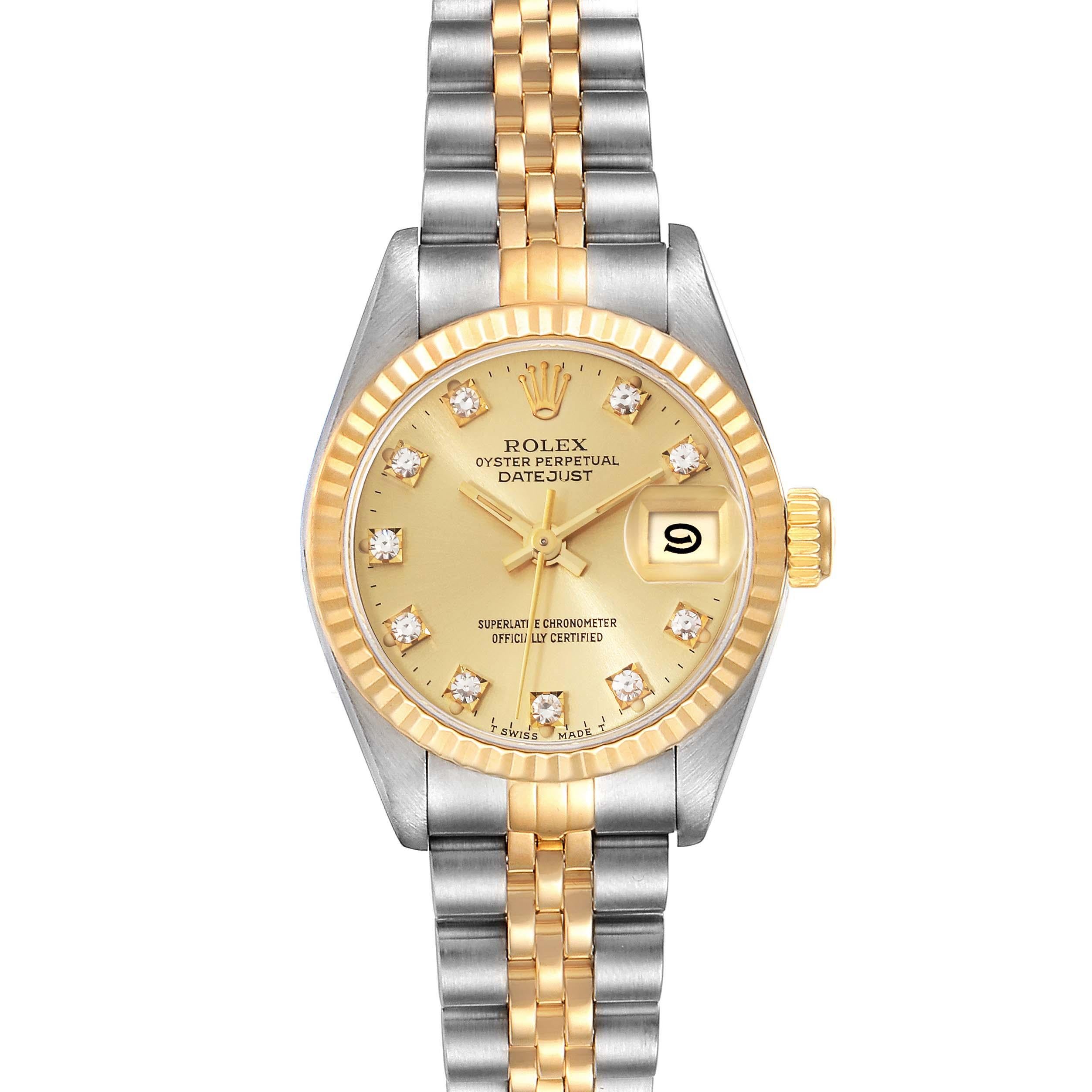 Women's Rolex Datejust Diamond Dial Steel Yellow Gold Ladies Watch 69173