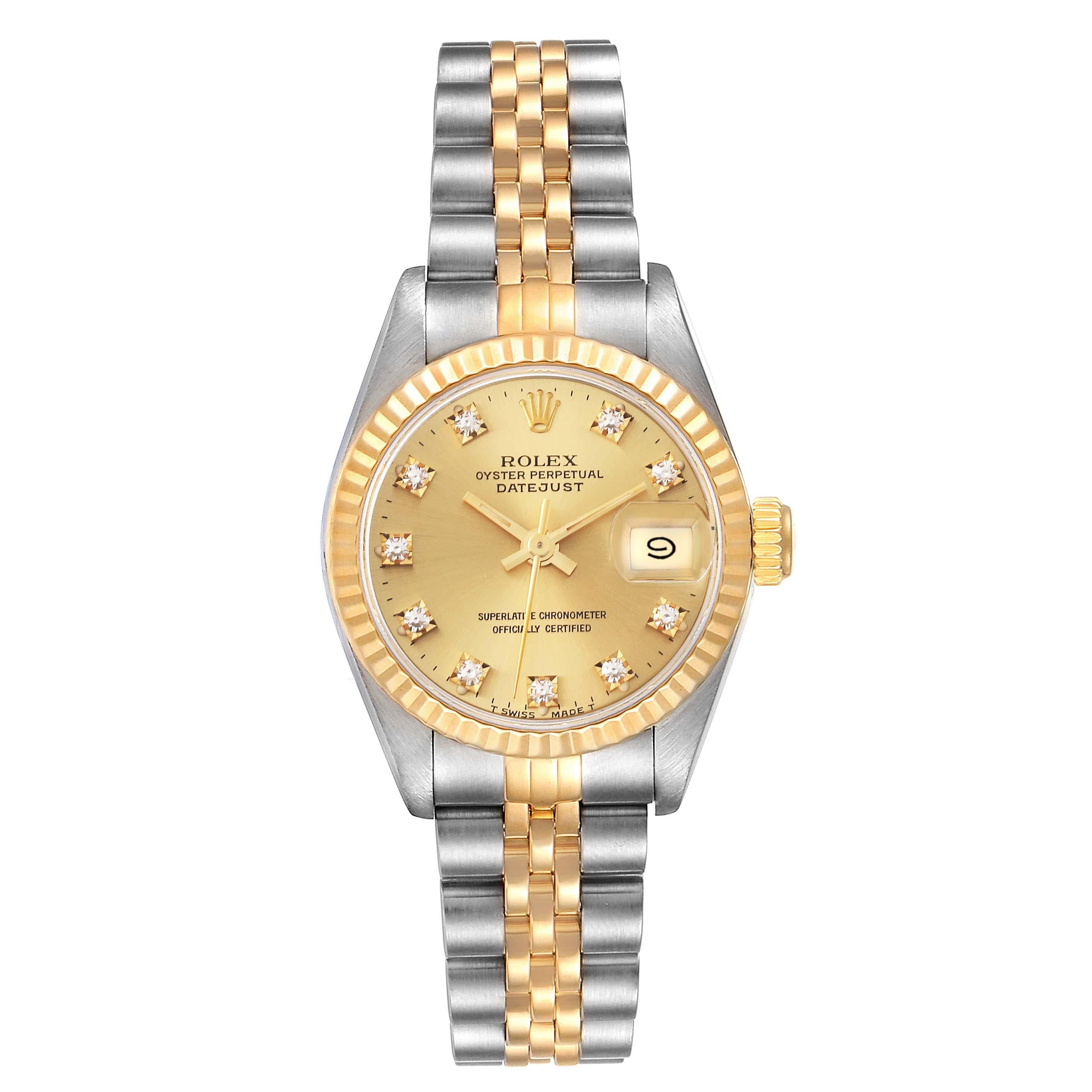 Rolex Montre Datejust en acier et or jaune avec cadran en diamants, pour femmes 69173 en vente 1