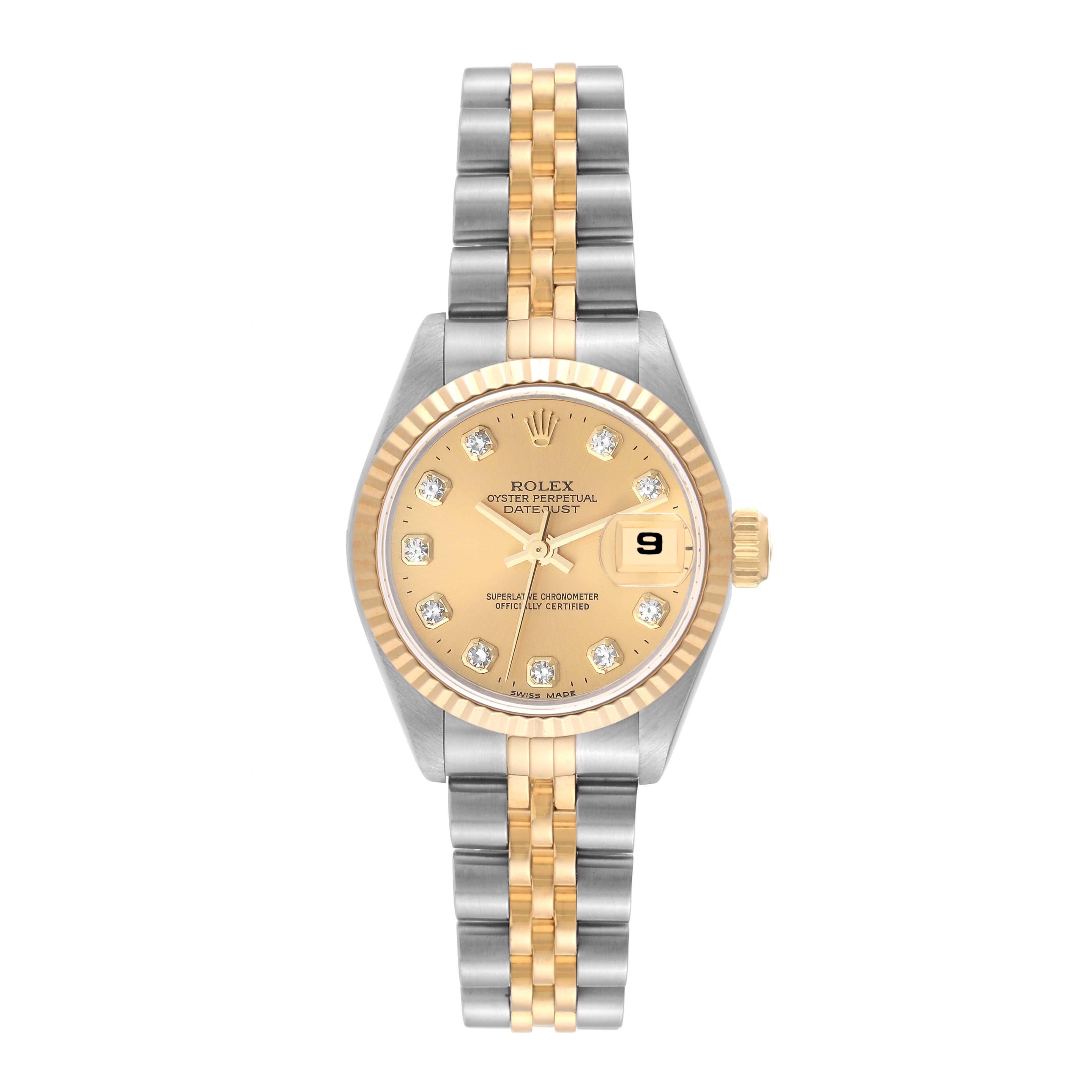 Rolex Montre Datejust en acier et or jaune avec cadran en diamants, pour femmes 69173 en vente 1