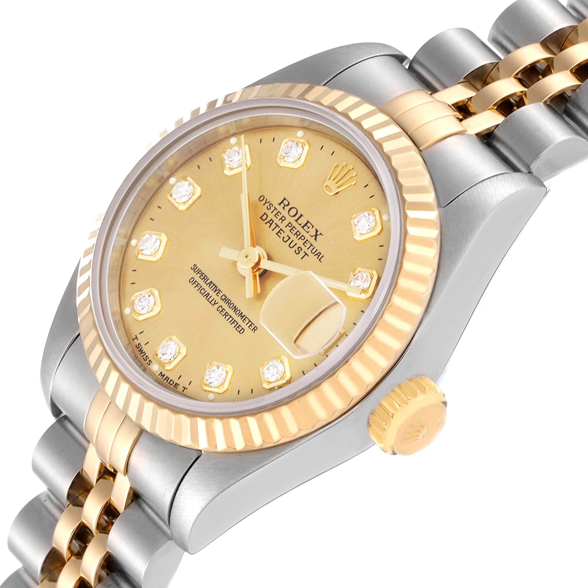Rolex Montre Datejust en acier et or jaune avec cadran en diamants, pour femmes 69173 en vente 2